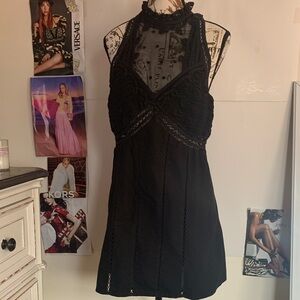 FREE PEOPLE Elegant Black Lace Halter Dress